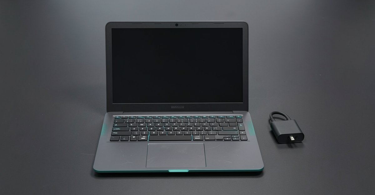 Huawei MateBook değerlendirme rehberi için temsili dizüstü bilgisayar ve adaptör görseli
